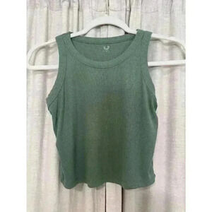 INDIGO Womans size small casual crop tank top ribbed soft green scoop neck